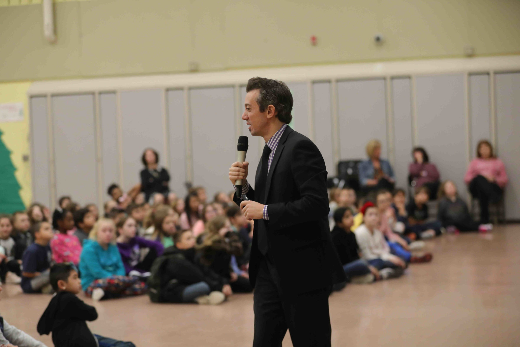 Meteorologist Joe Martucci at Frog Pond Elementary School